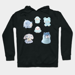 Blue Kawaii Plushies Sticker Pack Hoodie